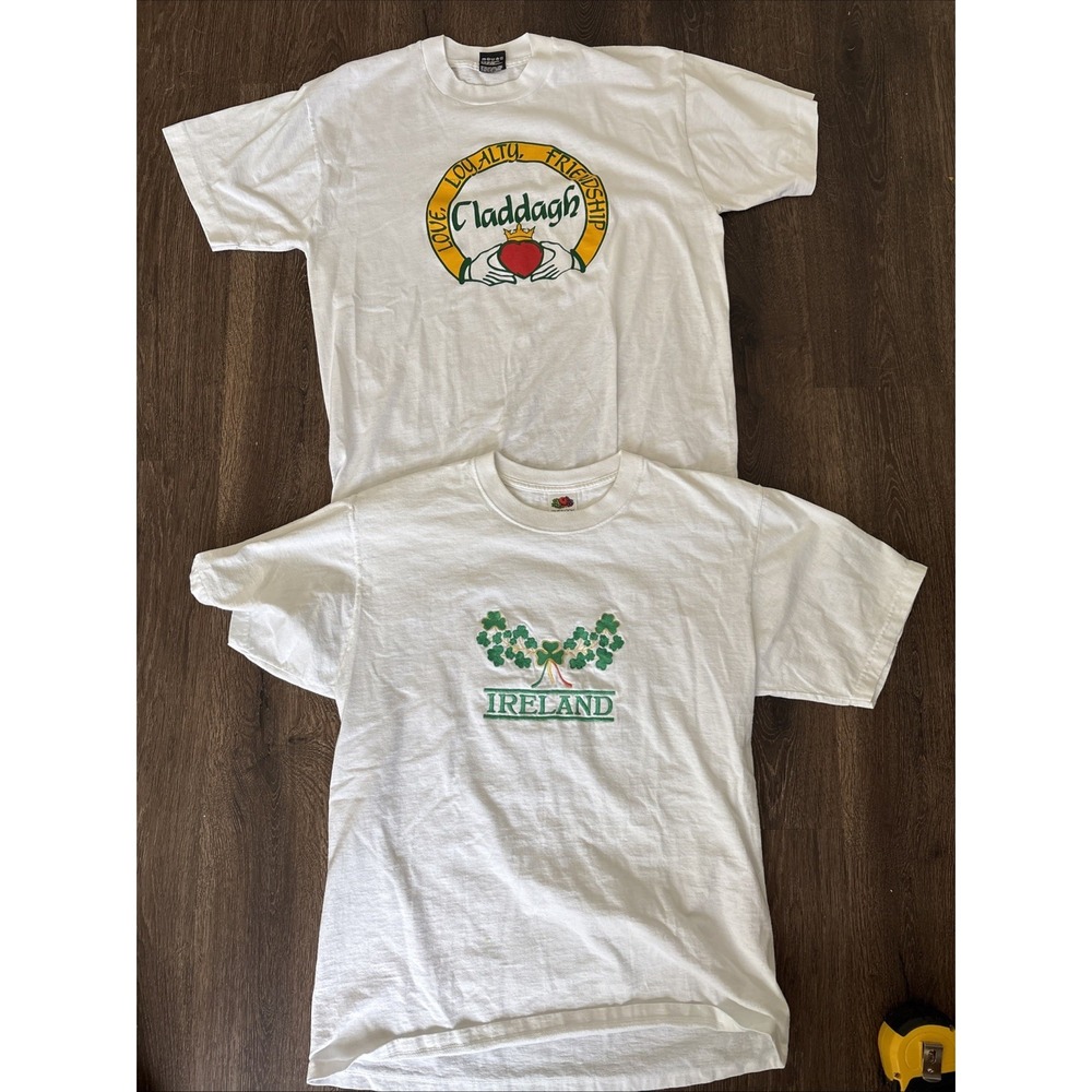 Lot Of 2 Fruit of the Loom Ireland Claddagh St Patrick's Shamrock Cotton Large